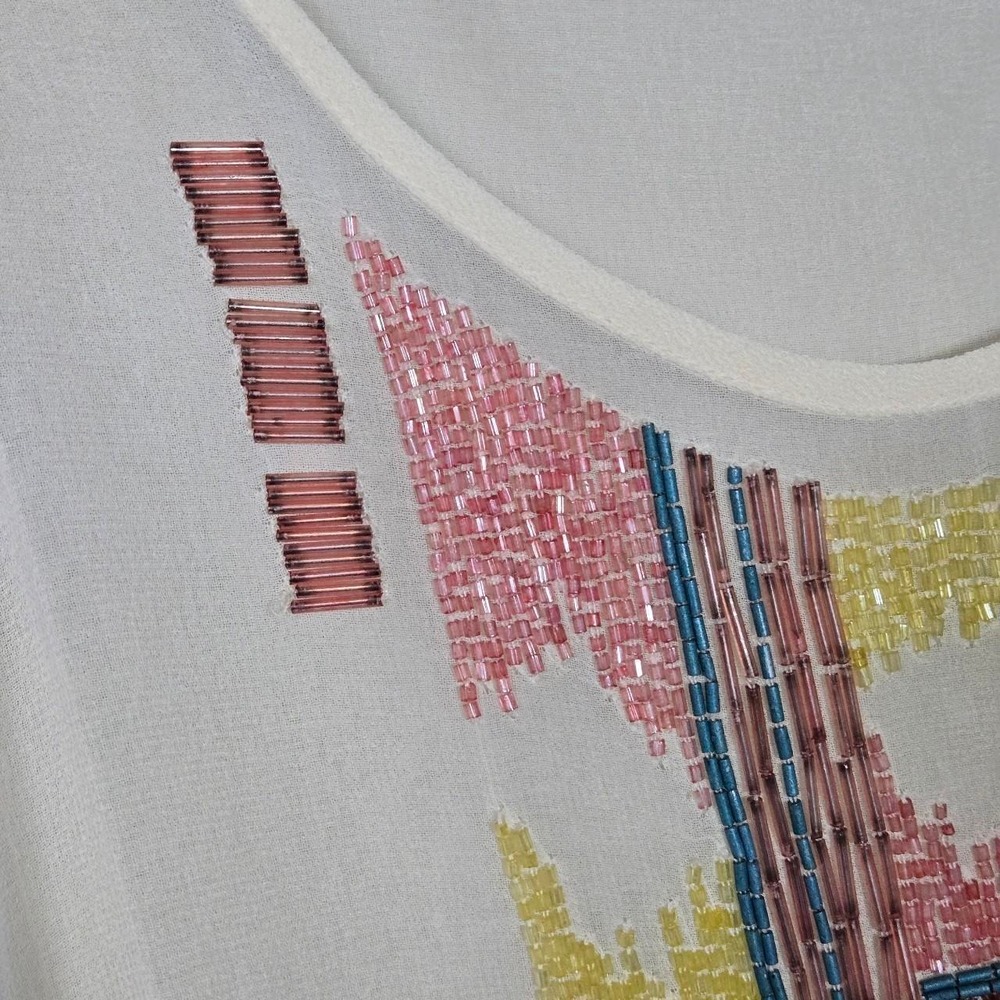 VTG y2k beaded sheer white tank top / SM / Forever 21 / teen, boho, twee, indie - Picture 5 of 6